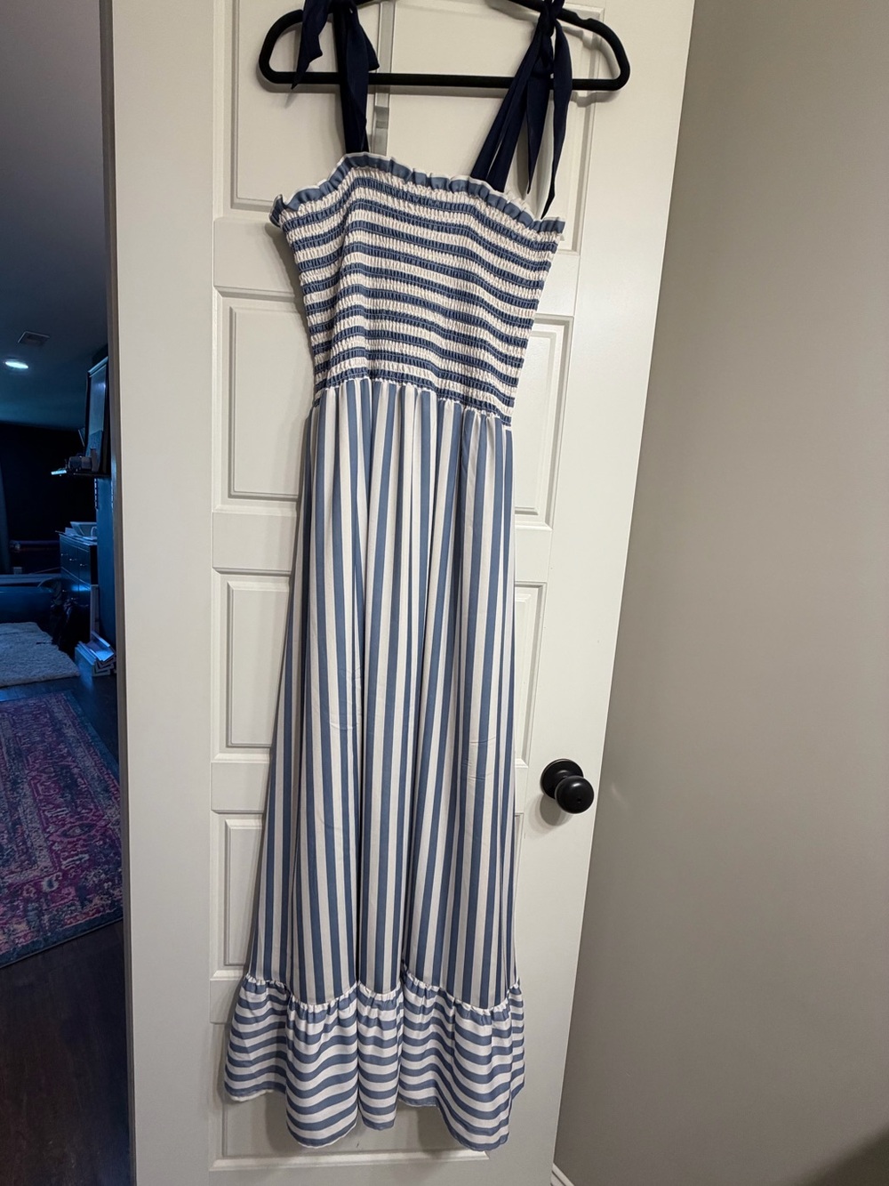 summersalt Blue and White Striped Tie-Shoulder Maxi Dress